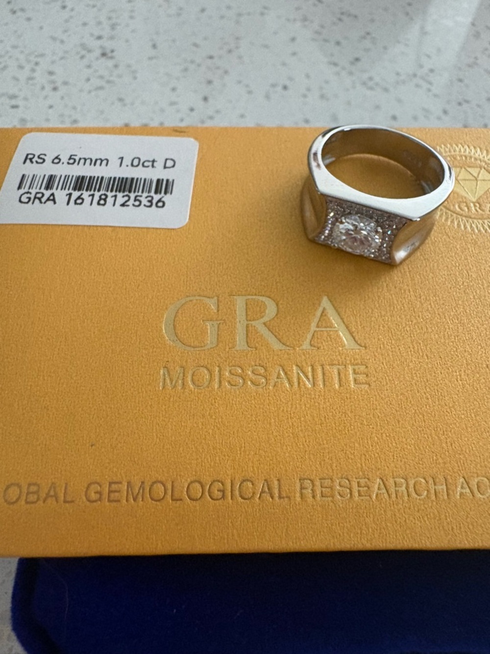 GRA Moissanite  Silver Tone Solitaire Ring - Clear Center Stone